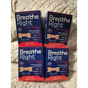 Breathe Right Extra Strength Tan Nasal Strips 26 Count Drug Free 4 Pack